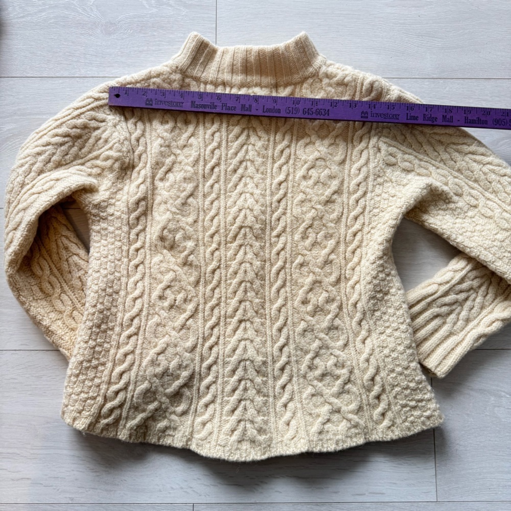 Irish Crafts Zip Up Cable Knit Fitted Sweater Merino Wool Made in Ireland - Picture 5 of 6